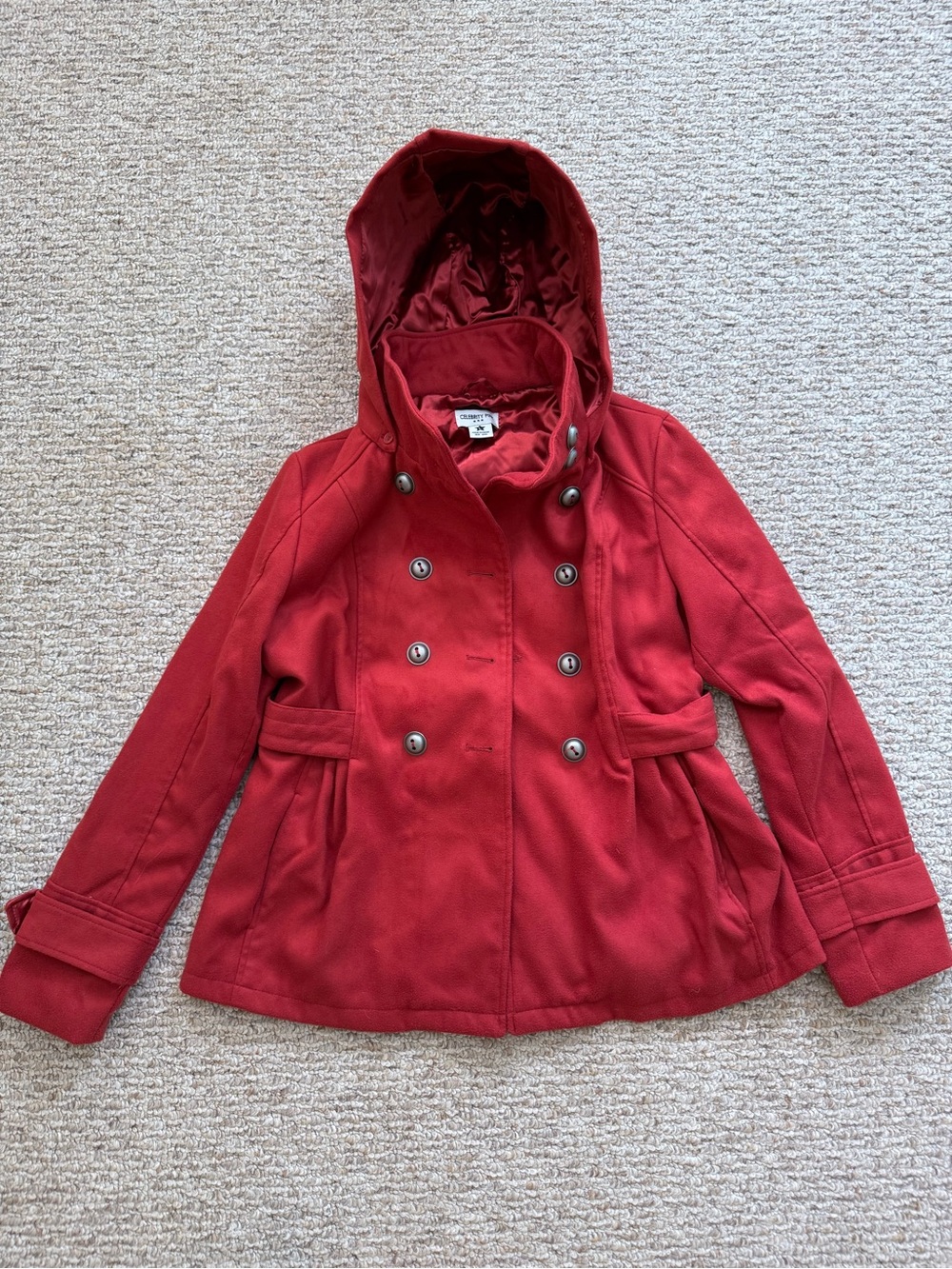 Women's Red Hooded Peacoat Jacket Size L